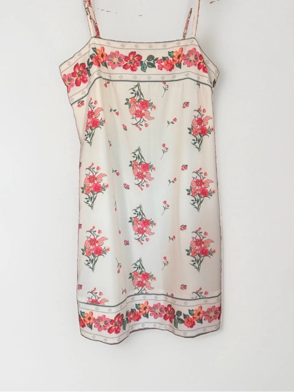 Altar'd State Cream Mini Slip Dress with Pink Floral Border